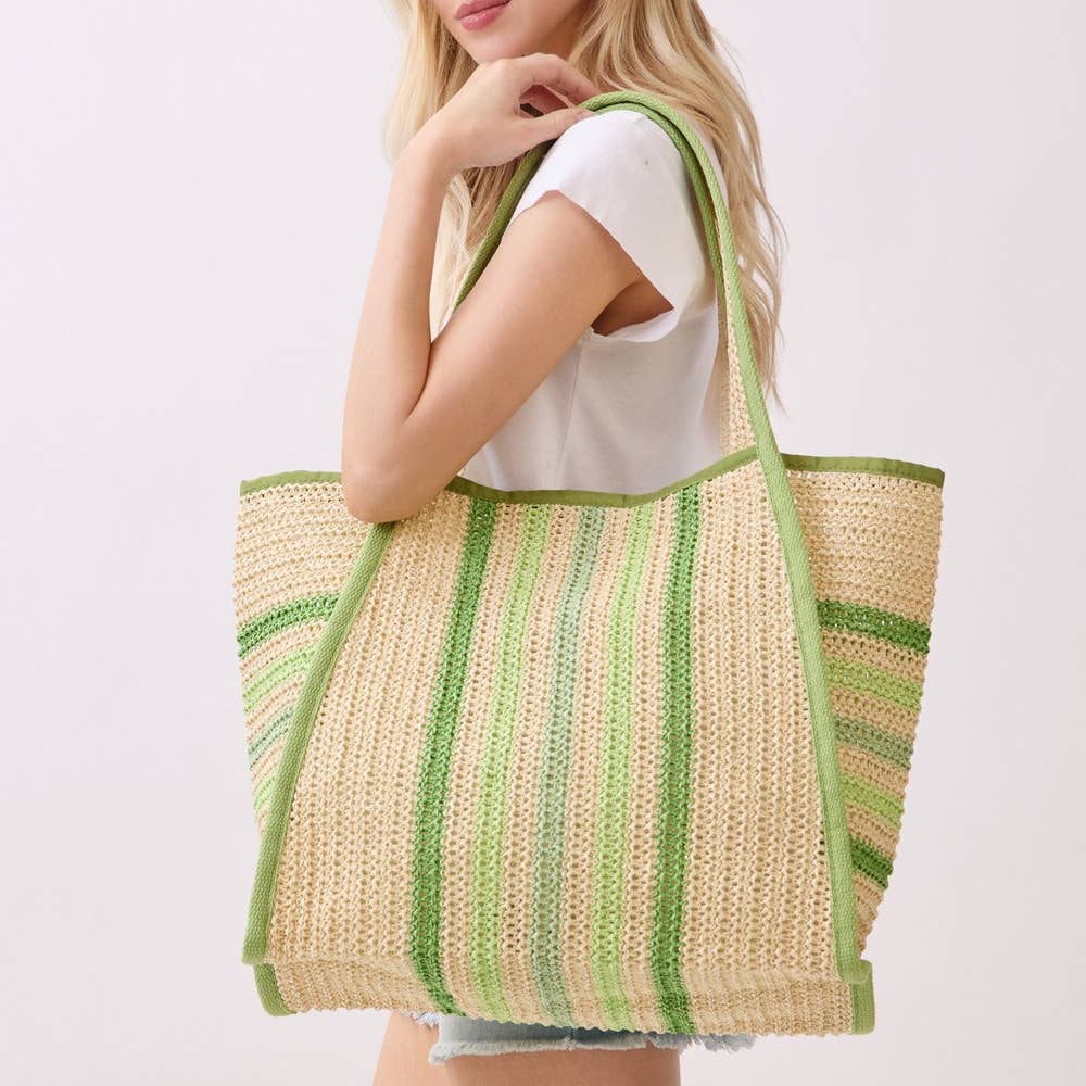 Oversized Striped Straw Braided Tote Bag - The Girl on Ivy