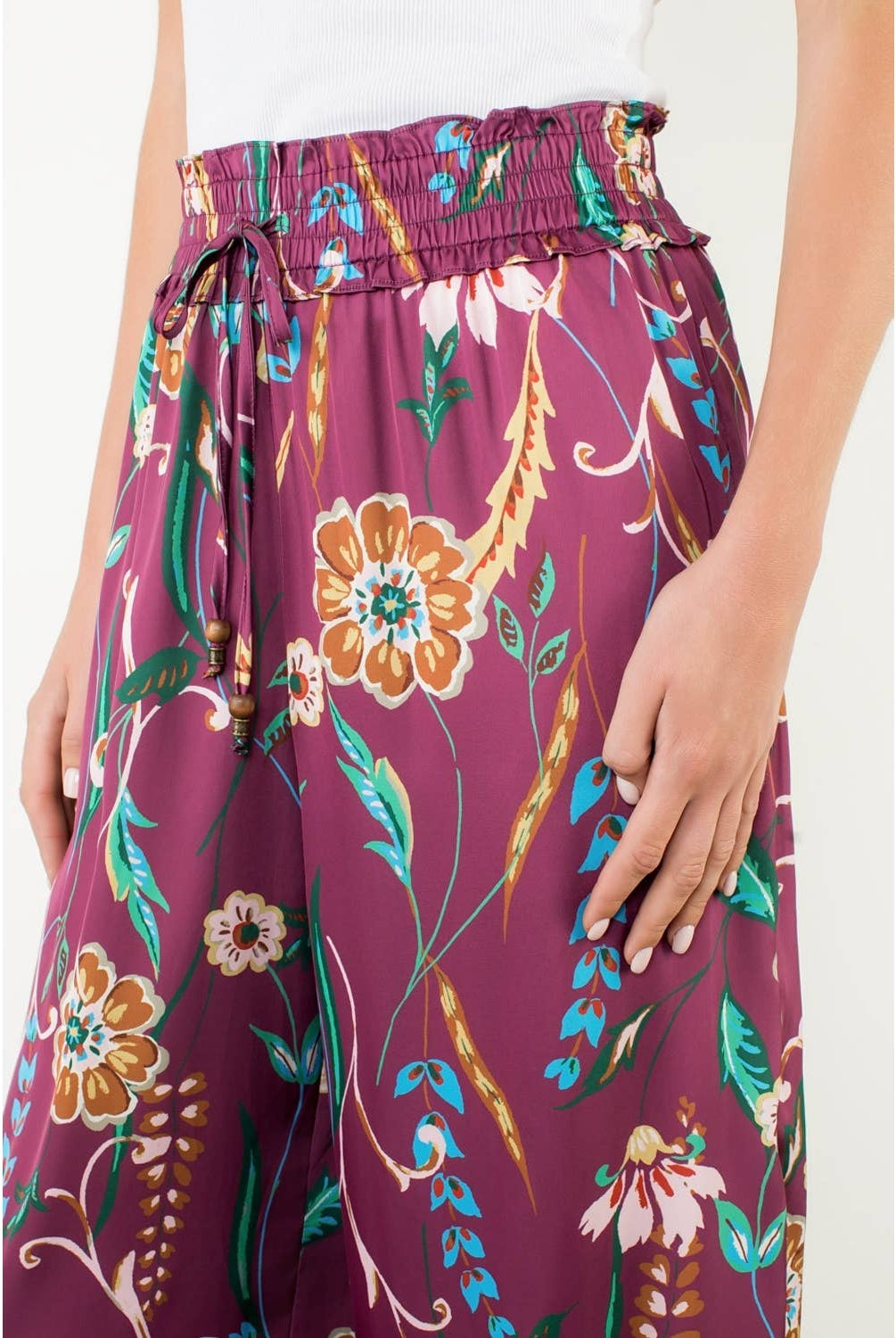 Floral Smocked Waist Wide Leg Pants - The Girl on Ivy