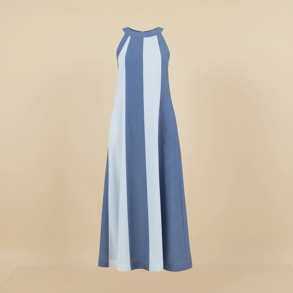 Hillary Halter Neck Maxi Dress W/ Button Adjustable Strap - The Girl on Ivy