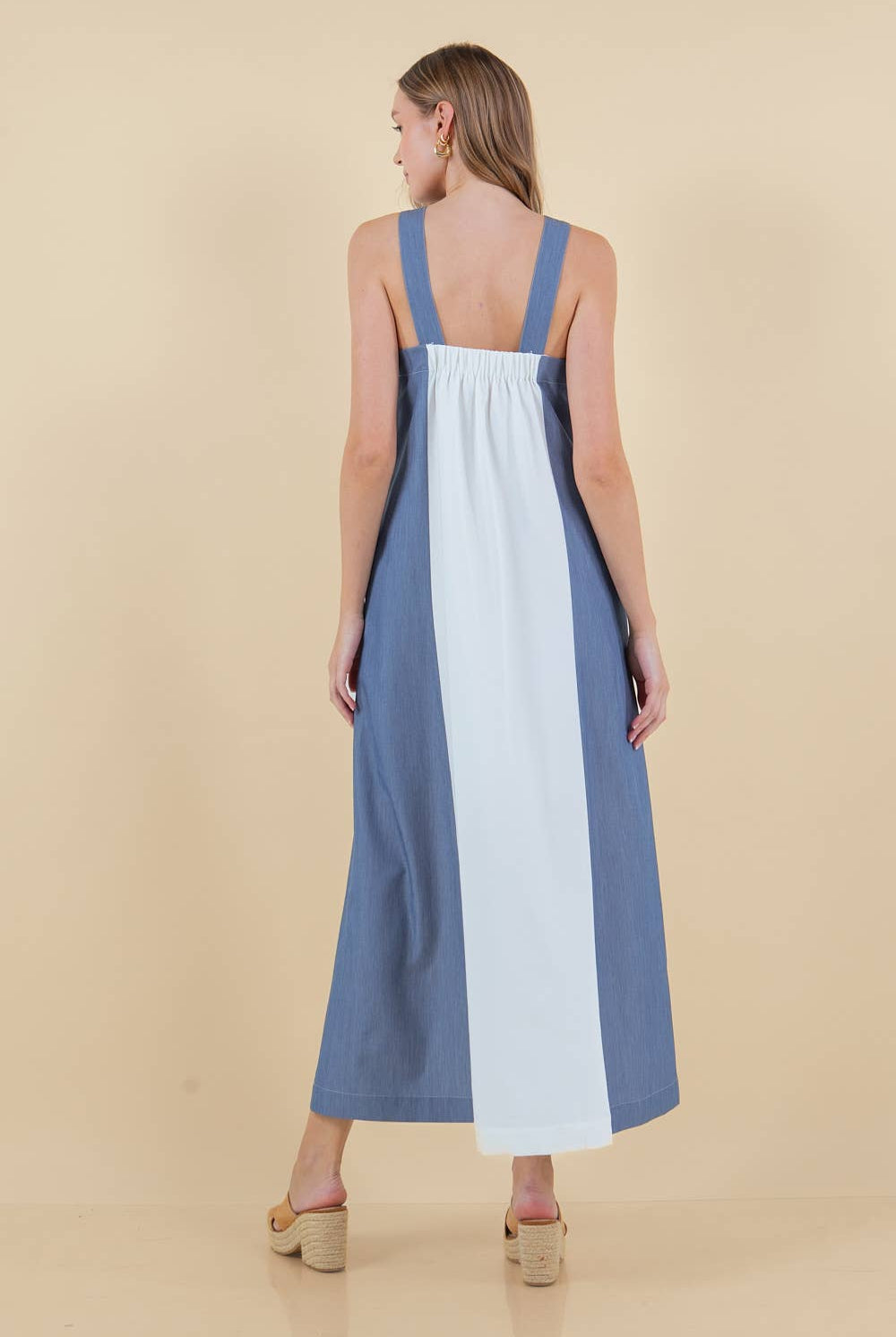 Halter Neck Maxi Dress W/ Button Adjustable Strap - 27897D - The Girl on Ivy