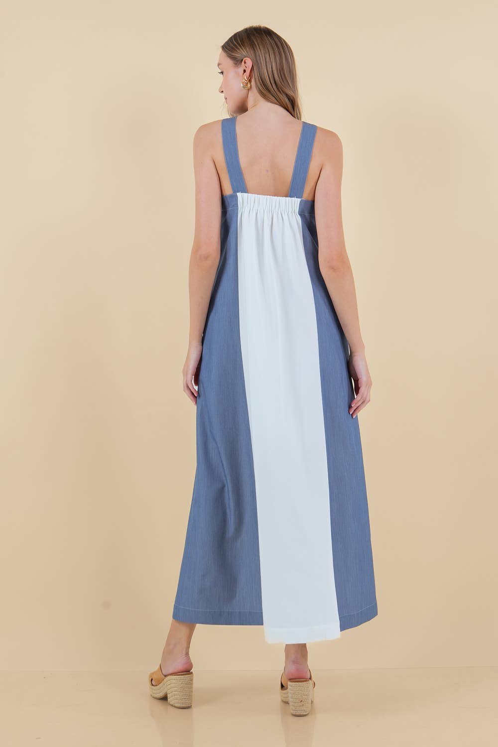 Halter Neck Maxi Dress W/ Button Adjustable Strap - 27897D - The Girl on Ivy