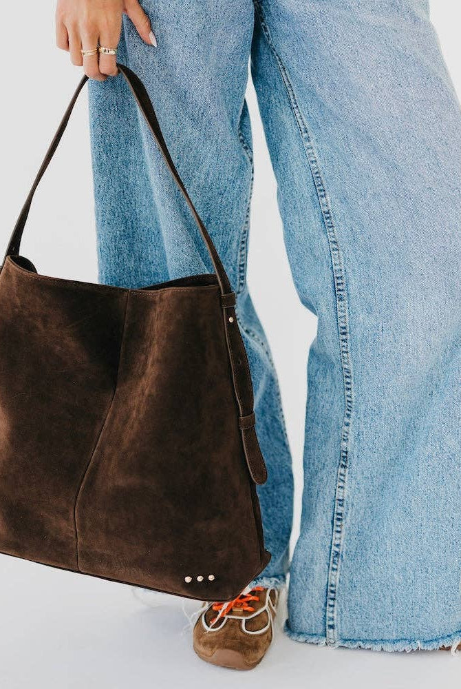Oversized faux suede hobo shoulder bag