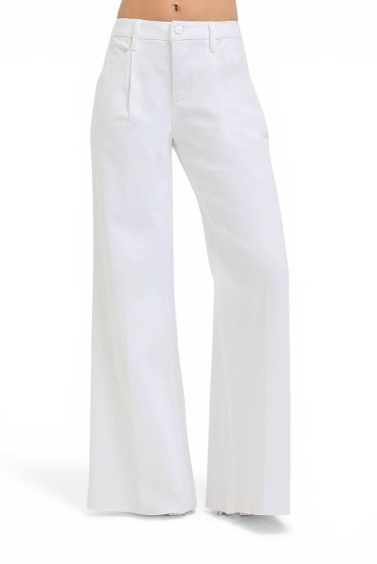 Tummy Control High Rise Wide Leg Pleated White Pants - The Girl on Ivy