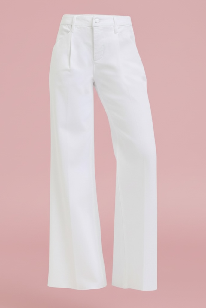 Tummy Control High Rise Wide Leg Pleated White Pants - The Girl on Ivy