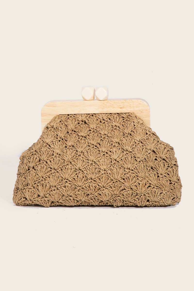 Straw Braided Wooden Frame Clutch Bag - The Girl on Ivy