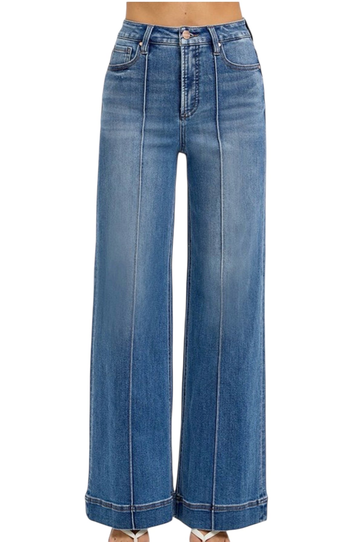 Tummy Control High Rise Wide Front Pintuck Jeans - The Girl on Ivy