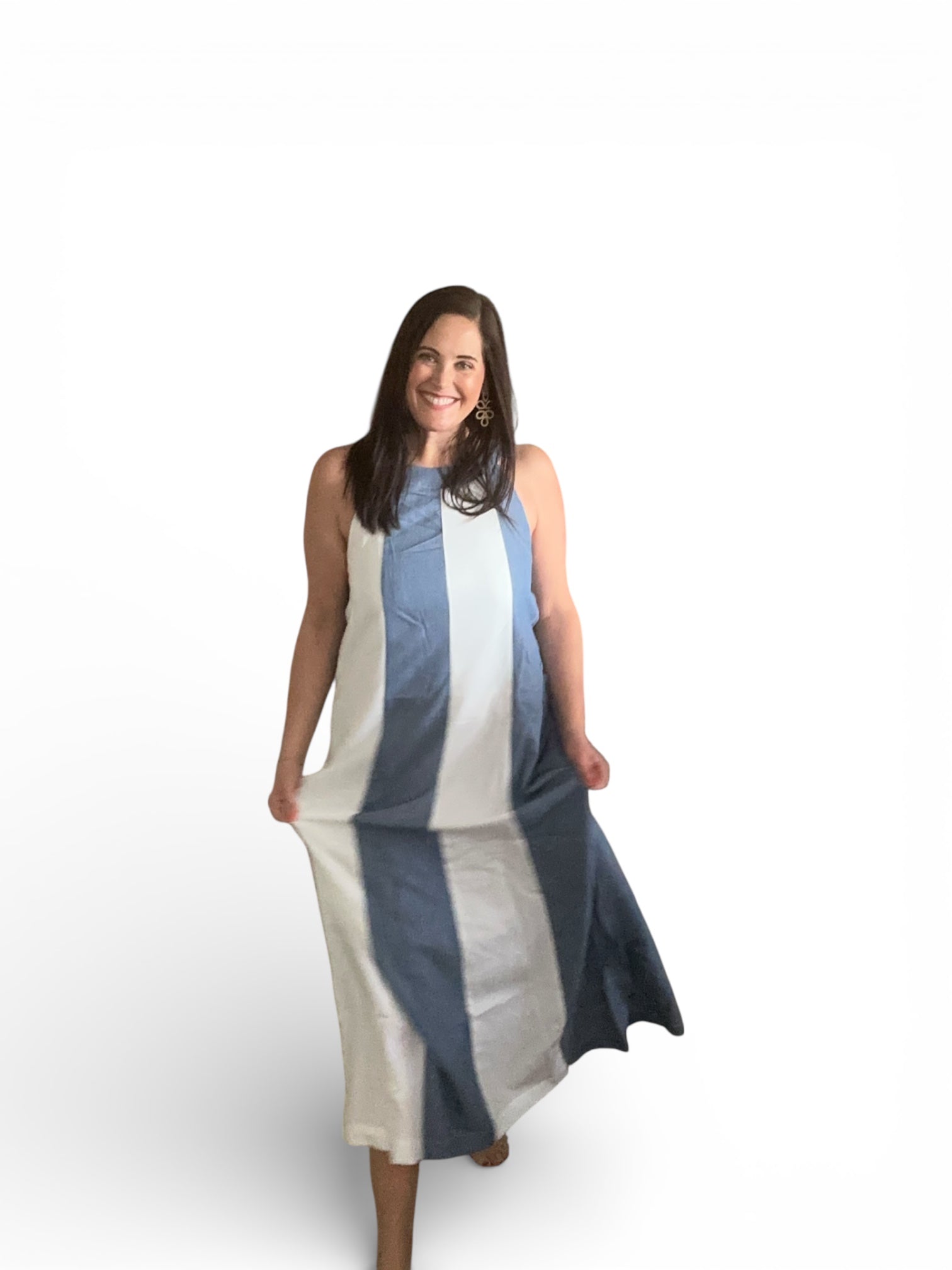 maxi stripe dress with adjustable straps