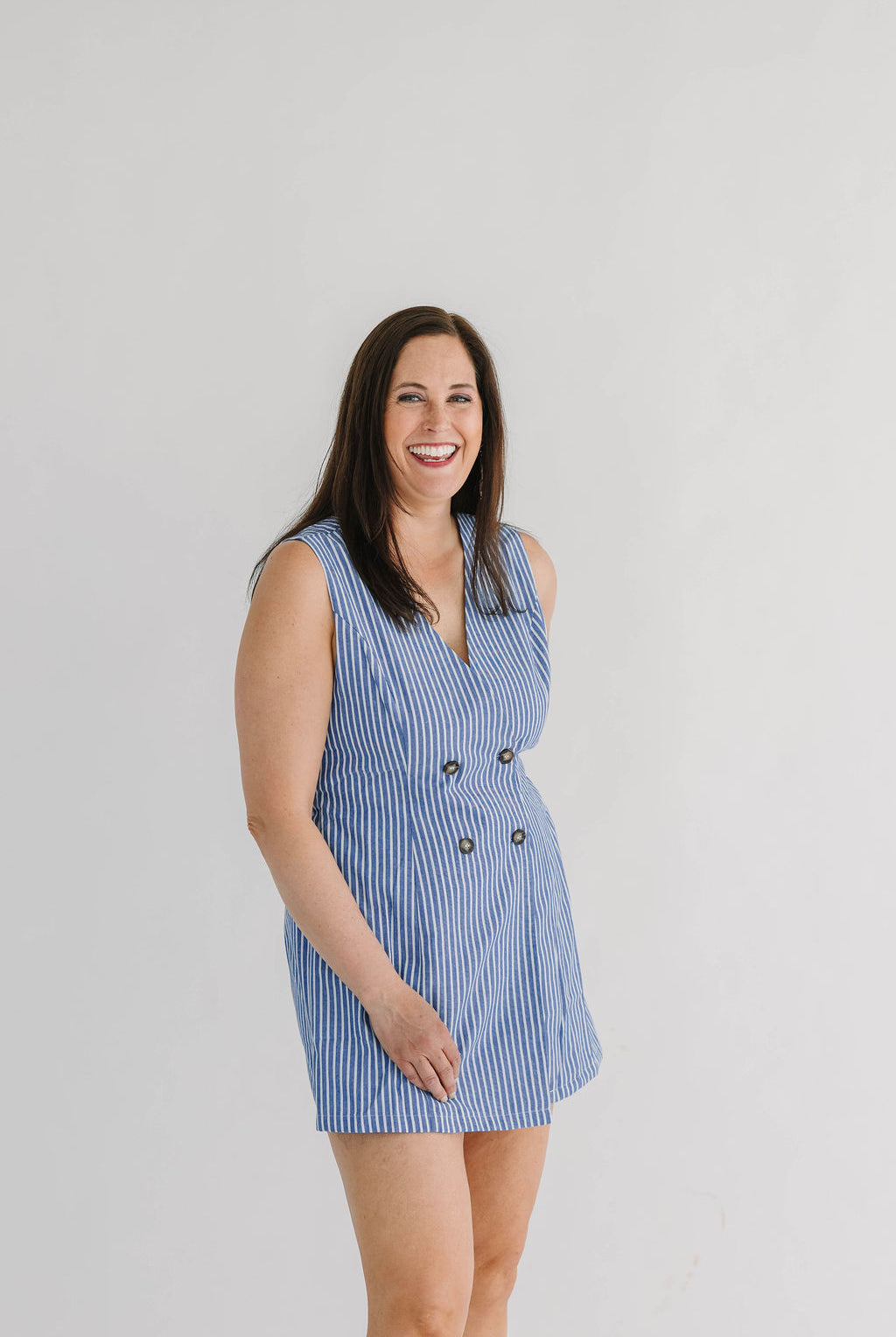 Sandy Striped City Wrap Button Romper - The Girl on Ivy