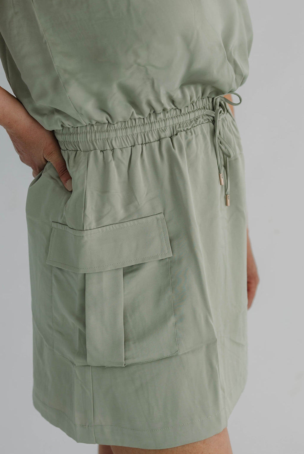 Sage Muscle Utility Mini Dress - The Girl on Ivy