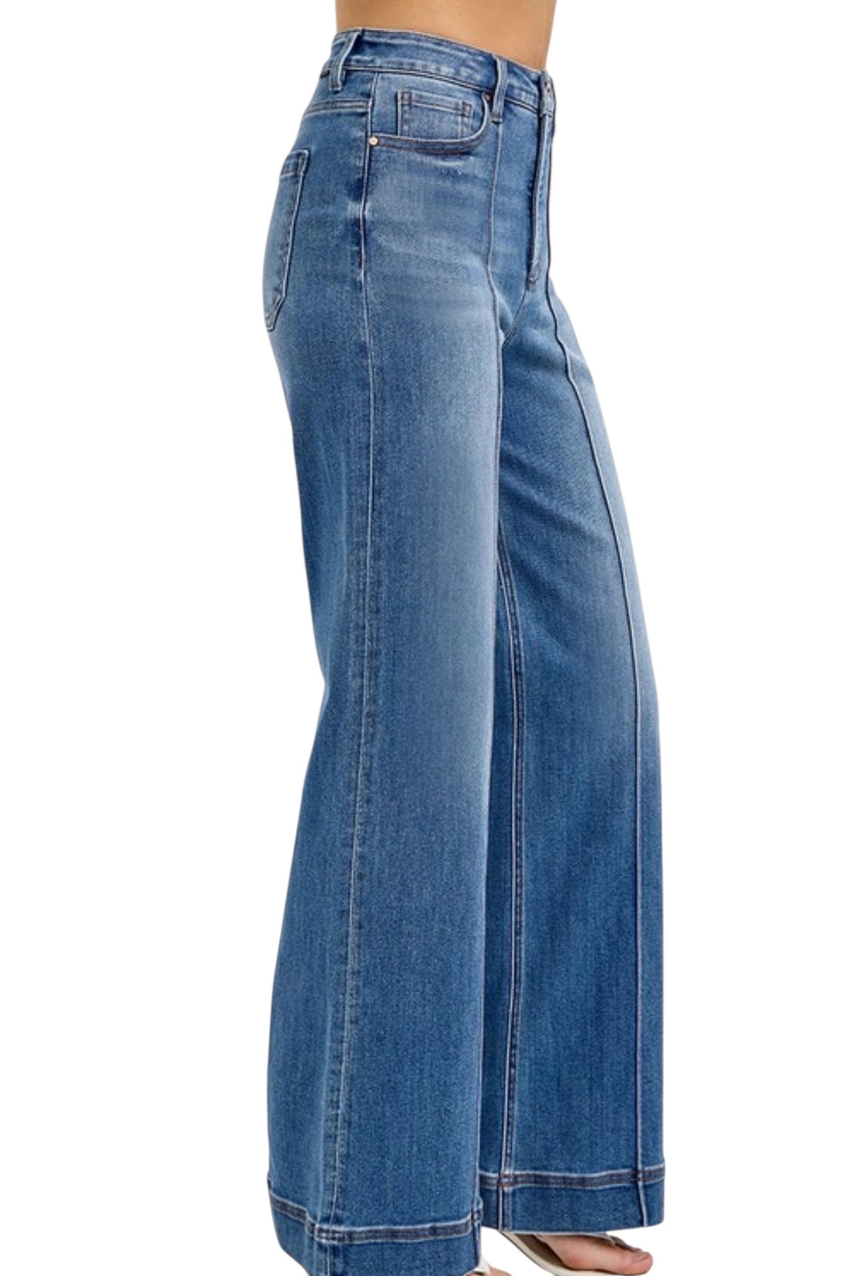 Tummy Control High Rise Wide Front Pintuck Jeans - The Girl on Ivy