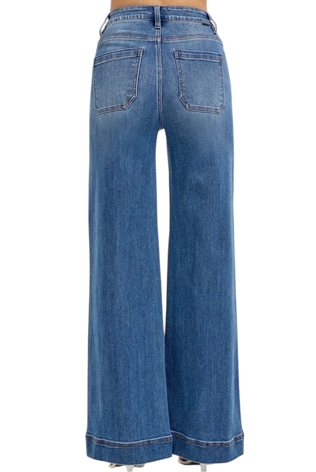 Tummy Control High Rise Wide Front Pintuck Jeans - The Girl on Ivy