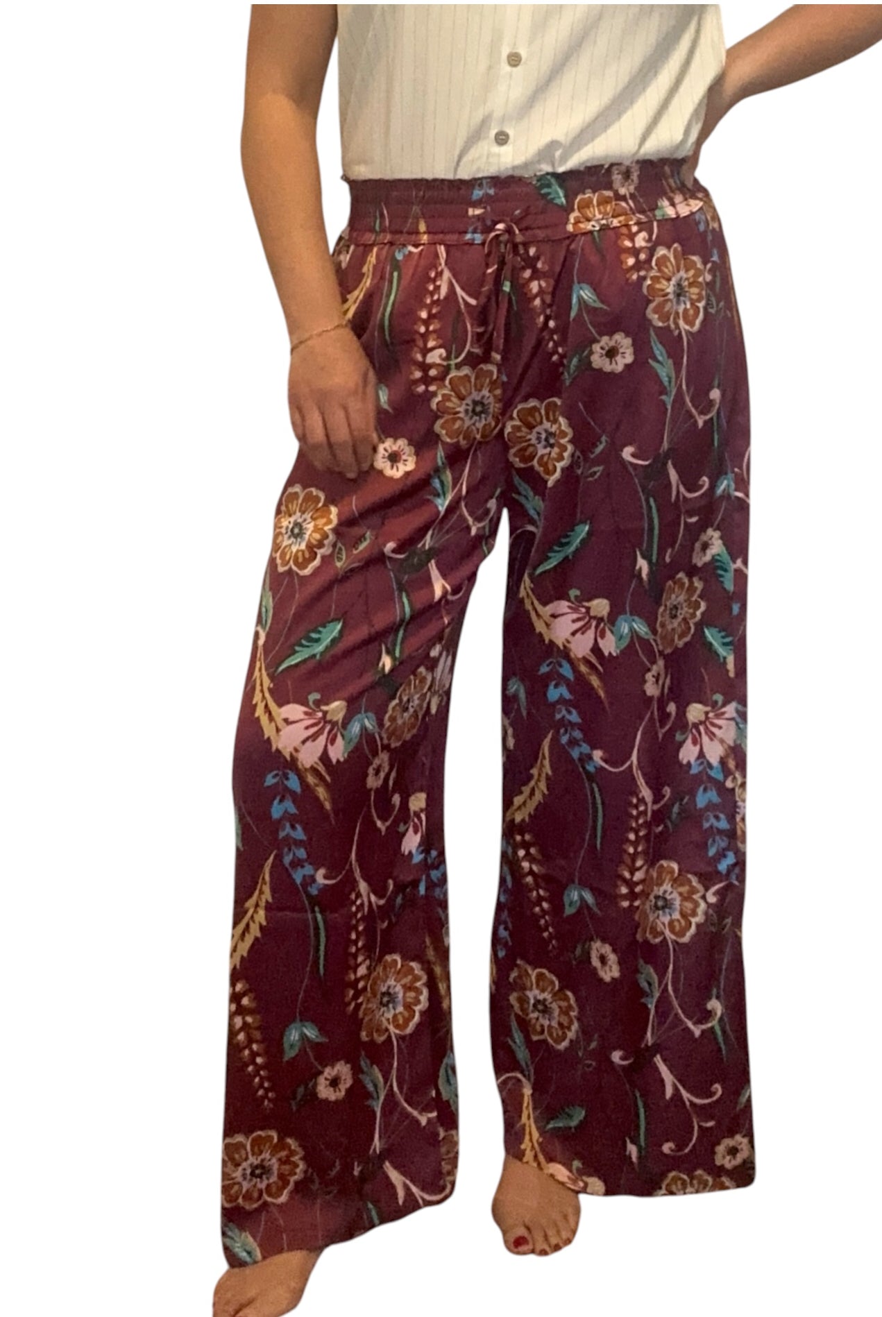 Sophia Floral Smocked Waist Wide Leg Pants - The Girl on Ivy