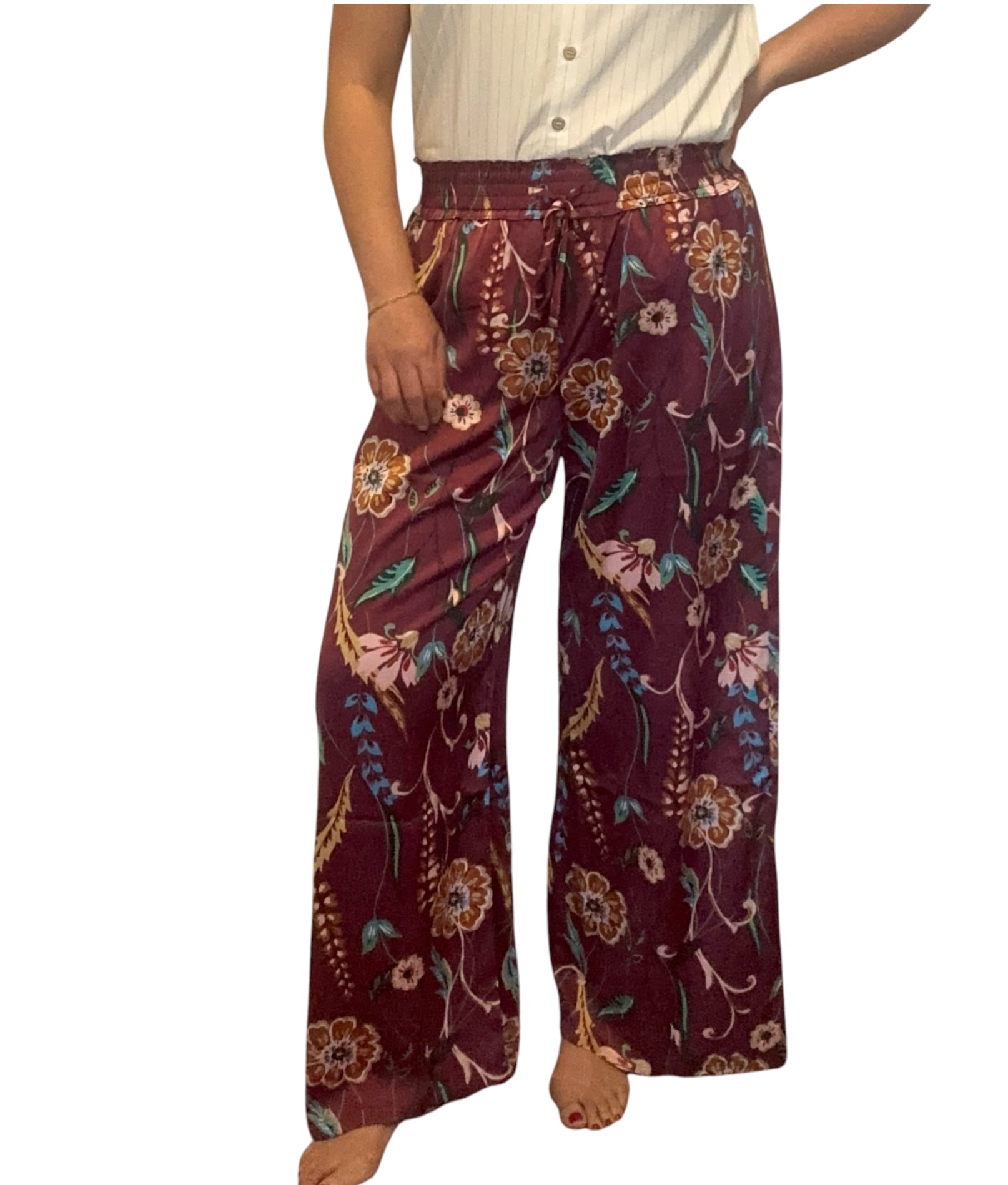 Sophia Floral Smocked Waist Wide Leg Pants - The Girl on Ivy