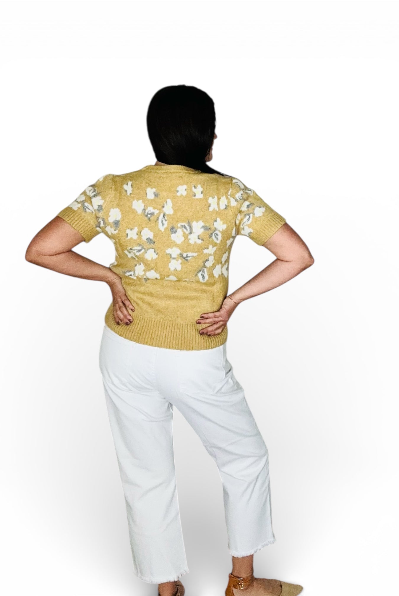 Charlee Cozy Floral Jacquard Short Sleeve Knitted Sweater - The Girl on Ivy
