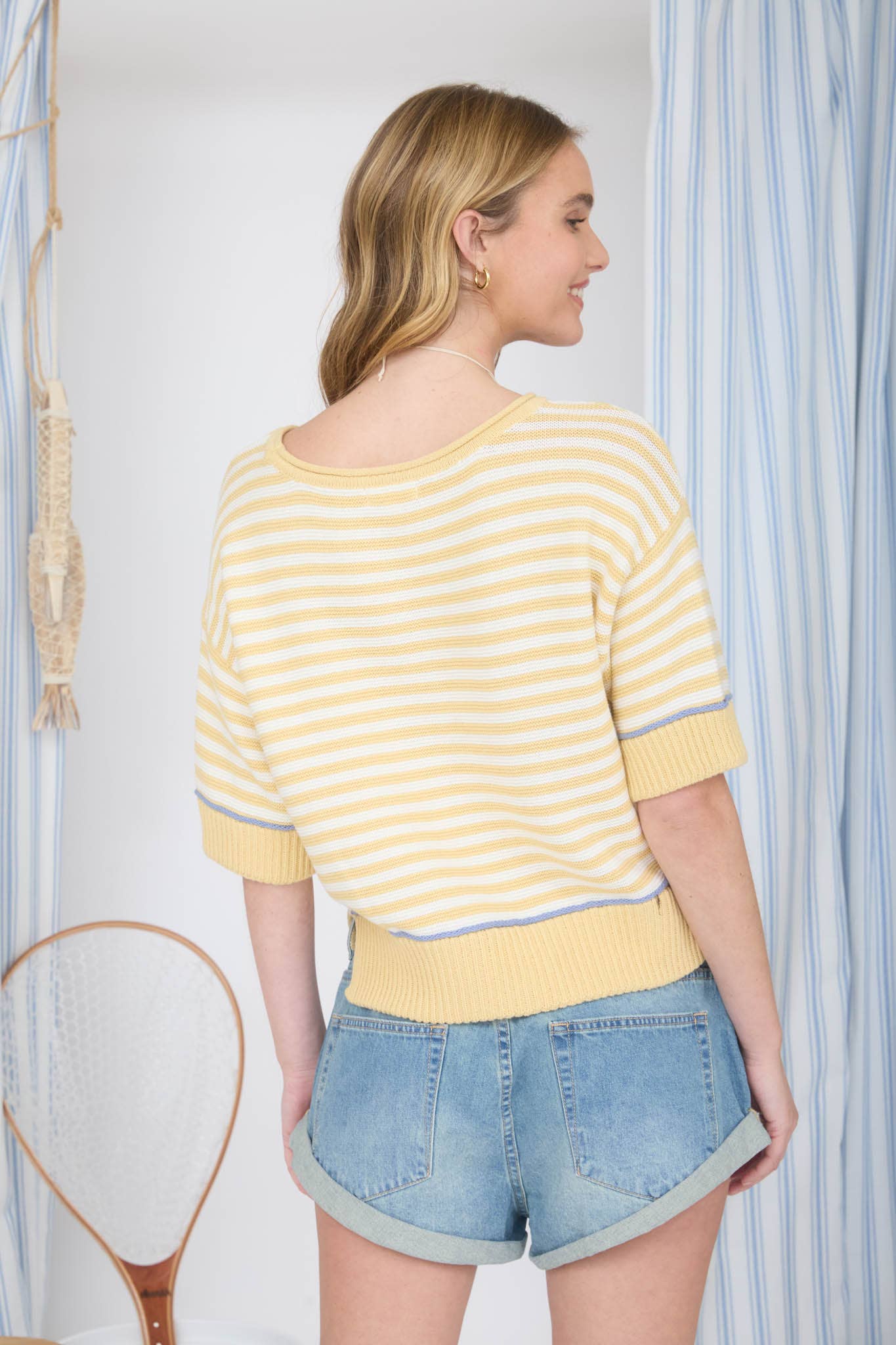 STRIPE RAW EDGE DETAIL CONTRAST TRIM SWEATER - The Girl on Ivy