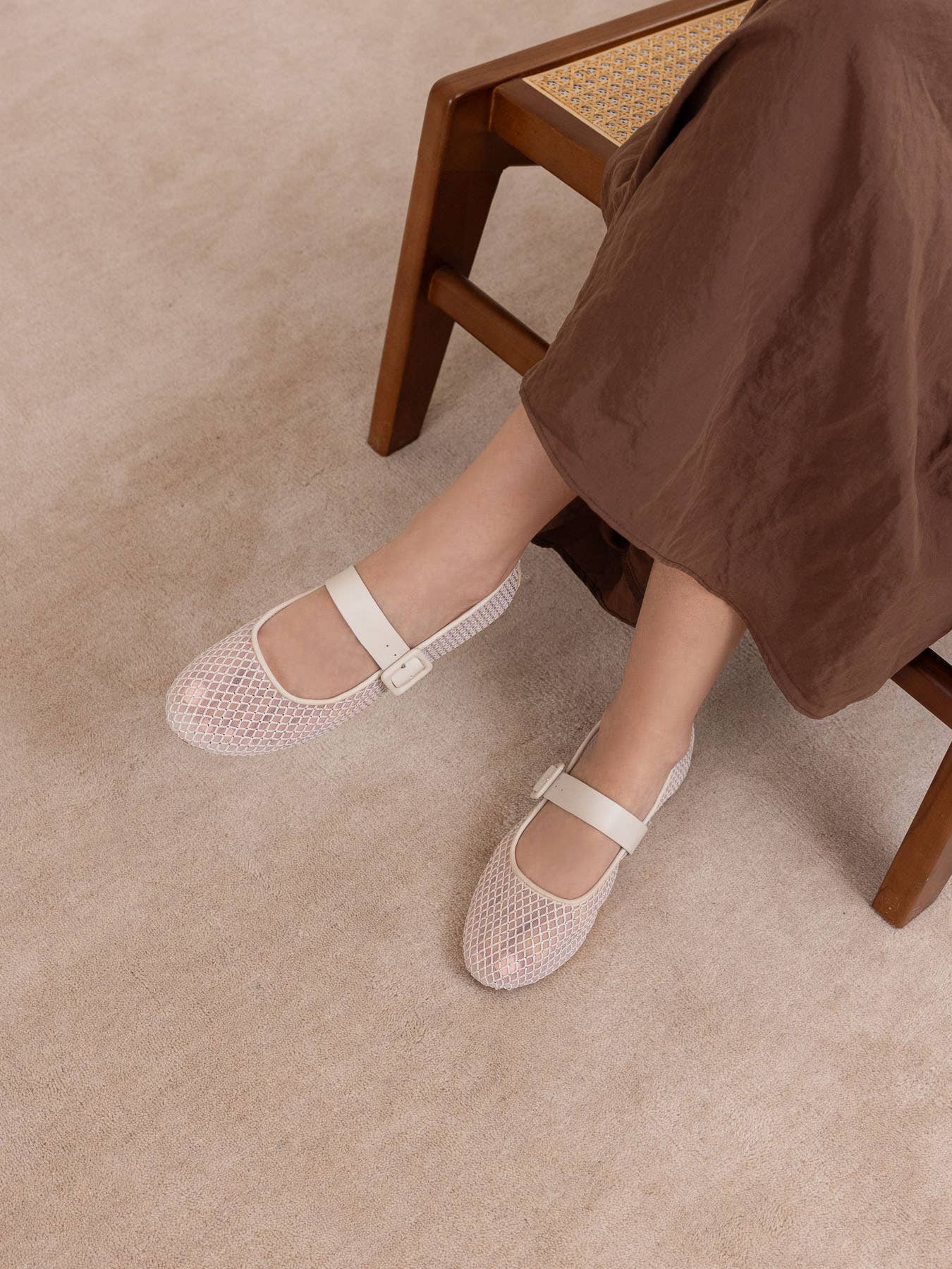 The Gem Ivory Gem Embellished Mesh Mary Jane Flat - The Girl on Ivy