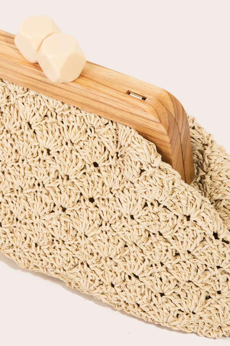 Straw Braided Wooden Frame Clutch Bag - The Girl on Ivy