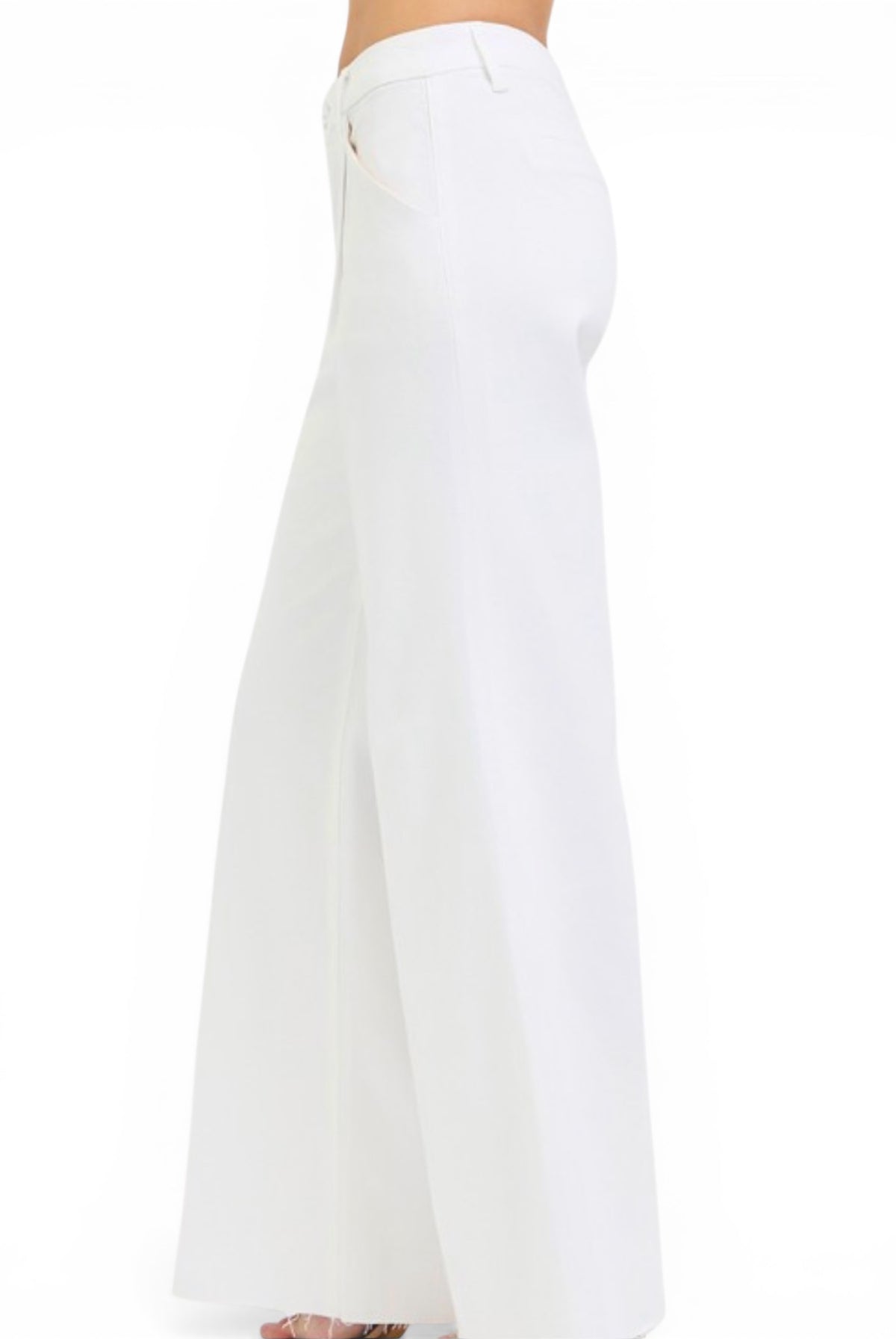 Tummy Control High Rise Wide Leg Pleated White Pants - The Girl on Ivy