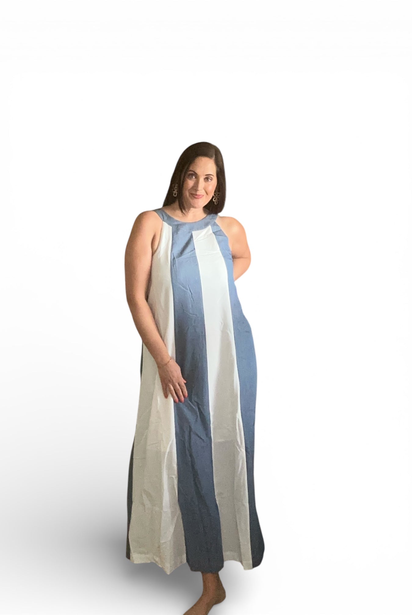 Hillary Halter Neck Maxi Dress W/ Button Adjustable Strap - The Girl on Ivy