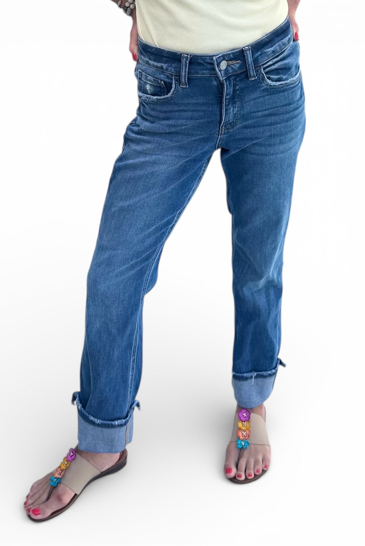 HIGH RISE CUFFED STRAIGHT JEANS - The Girl on Ivy