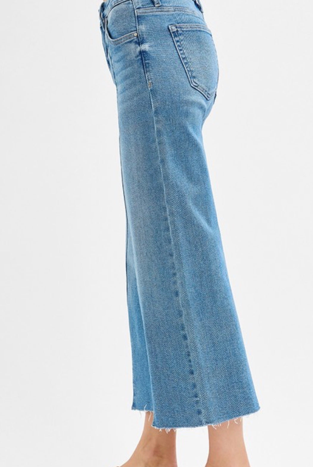 Risen Tummy Control Mid Rise Crop Wide Front Slit Jeans - The Girl on Ivy
