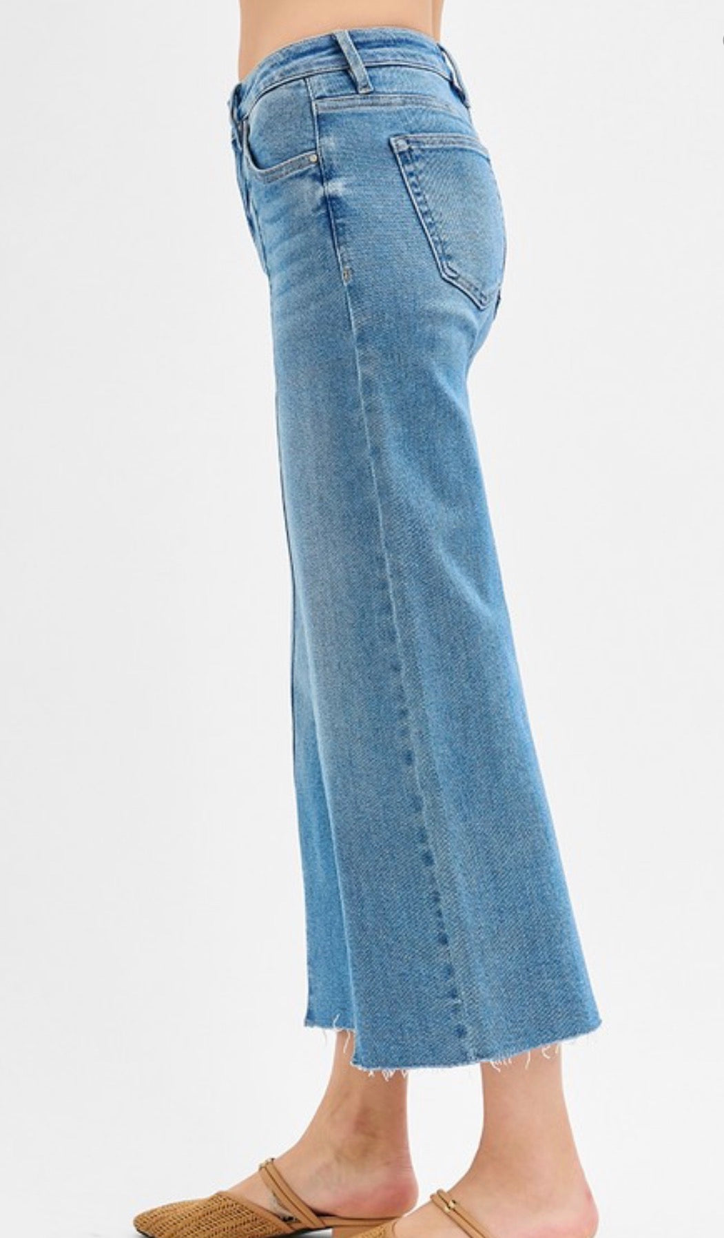 Risen Tummy Control Mid Rise Crop Wide Front Slit Jeans - The Girl on Ivy