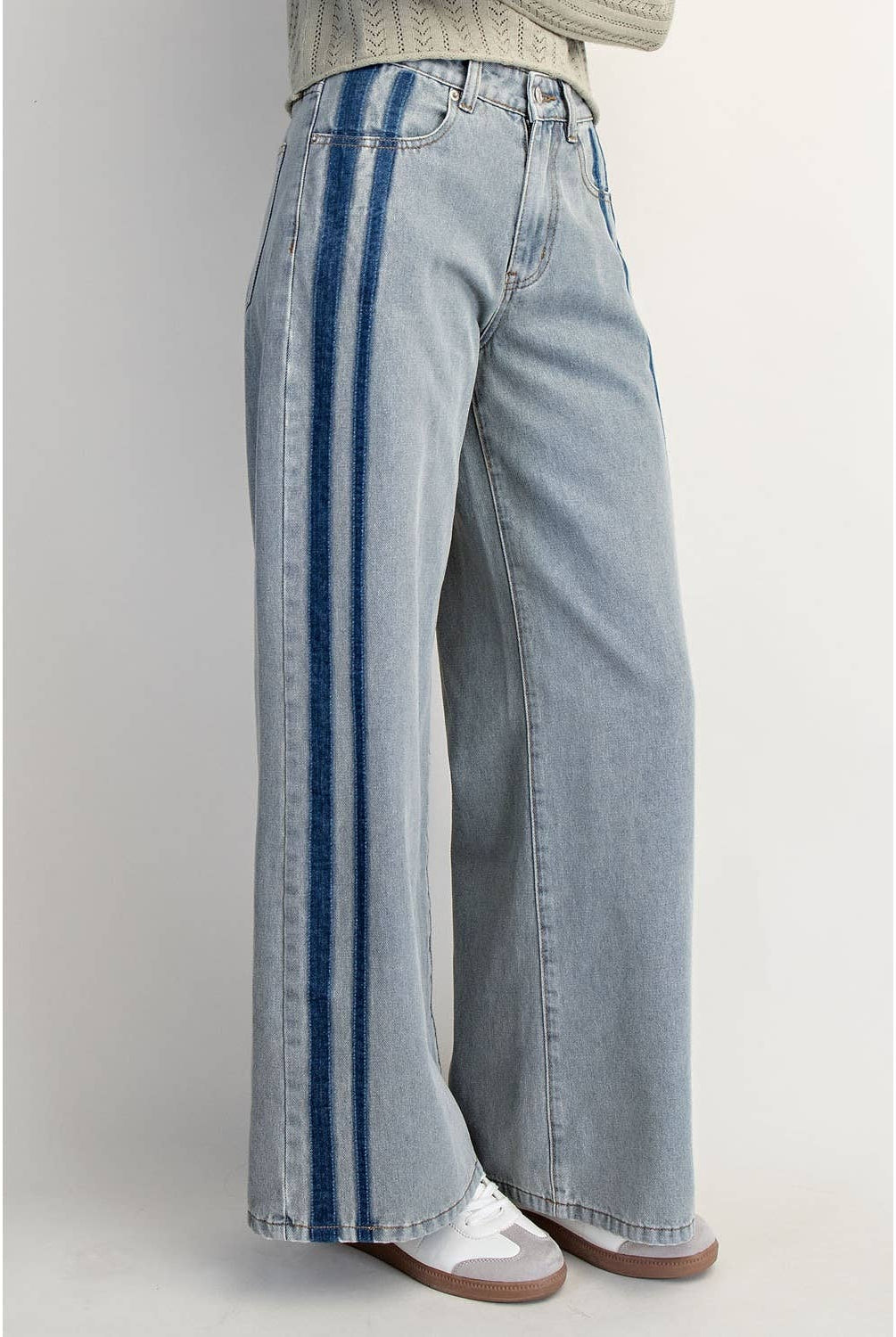 WASHED MID-RISE STRIPE JEANS - The Girl on Ivy