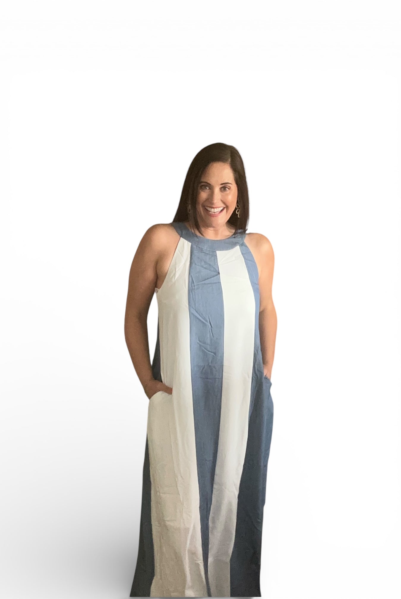 Hillary Halter Neck Maxi Dress W/ Button Adjustable Strap - The Girl on Ivy