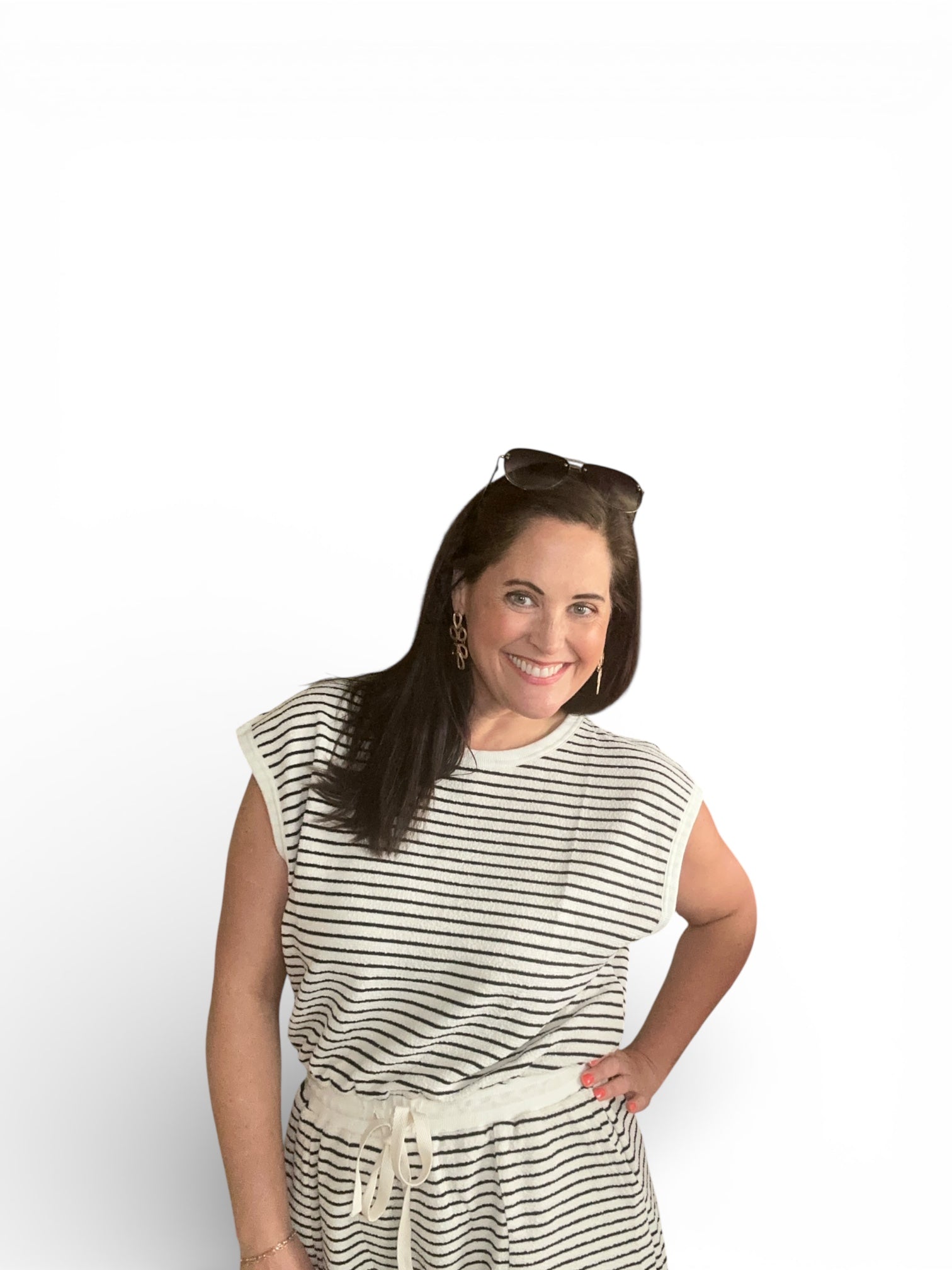 Allison cream & black striped knit romper - The Girl on Ivy