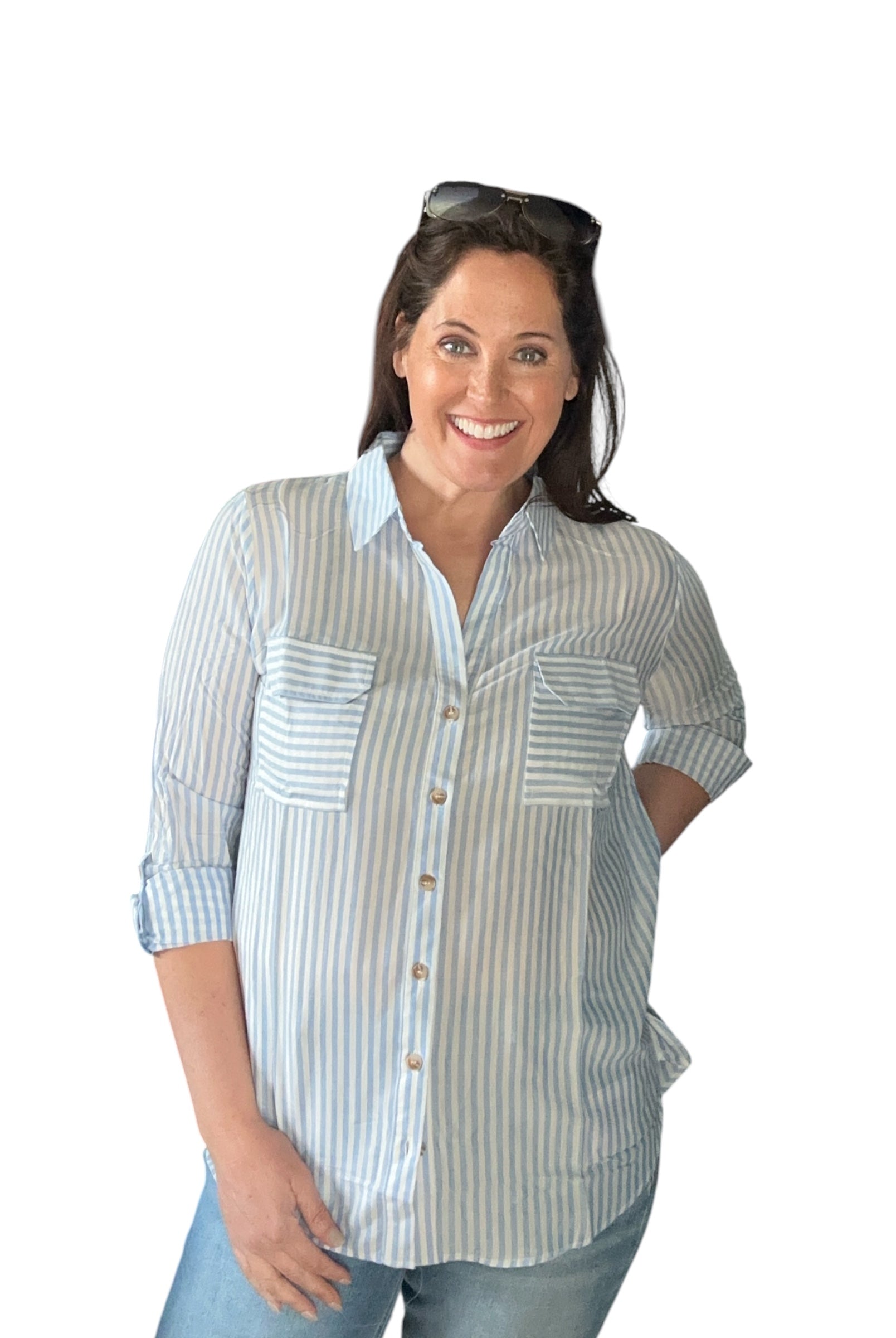 Joey Stripe Collared Button Down Lightweight Shirt - The Girl on Ivy