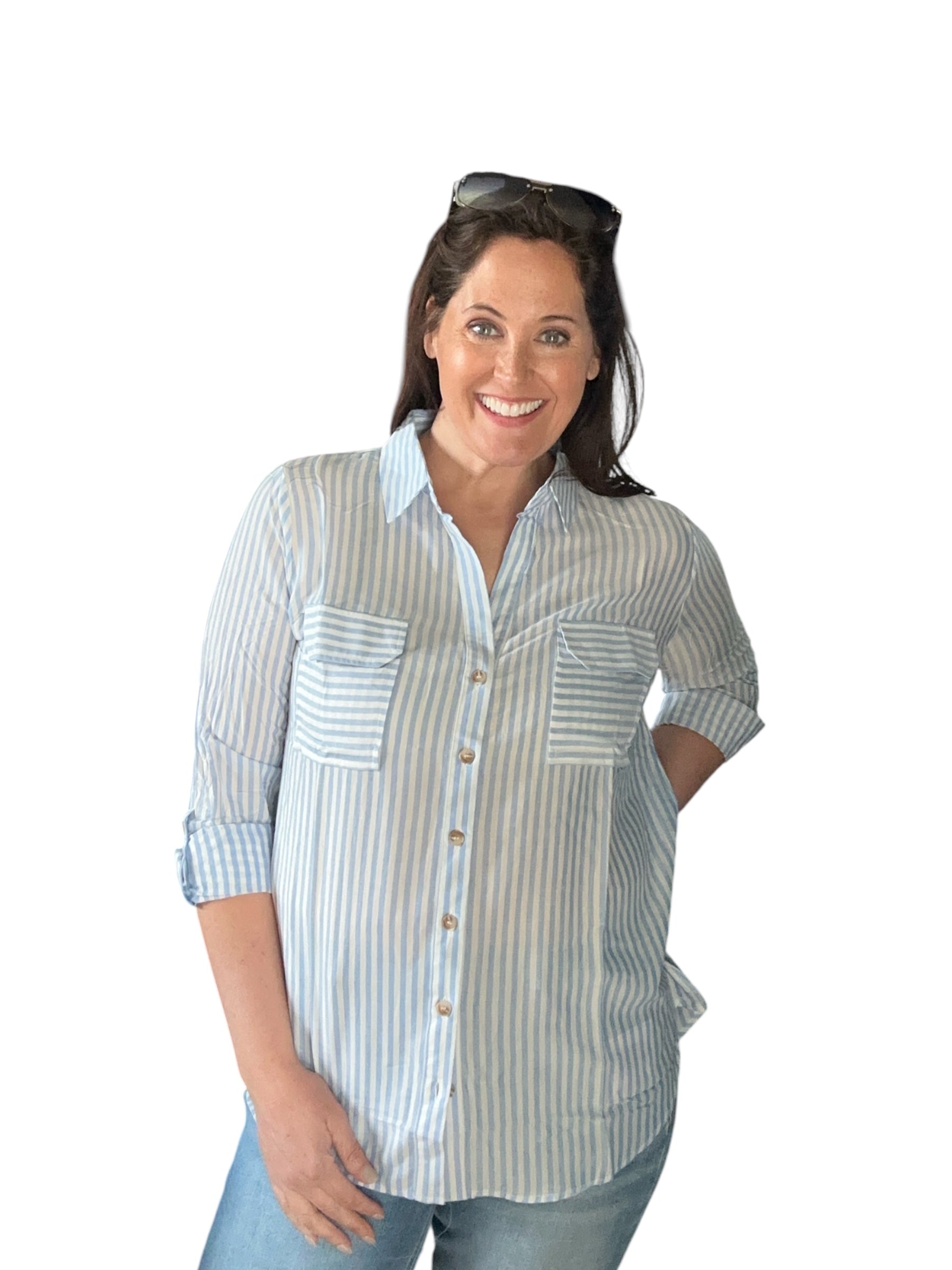 Joey Stripe Collared Button Down Lightweight Shirt - The Girl on Ivy