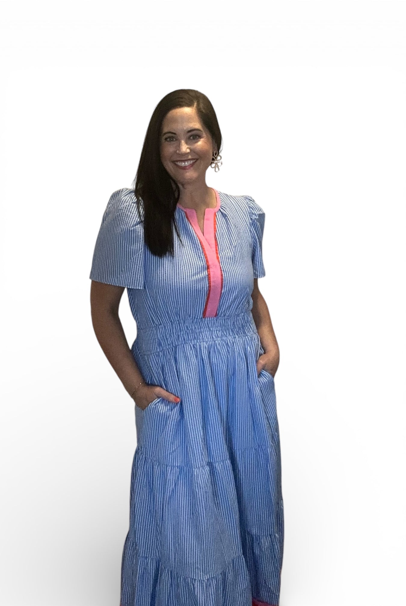Sheila Short Sleeve Striped Textured Maxi Dress - The Girl on Ivy
