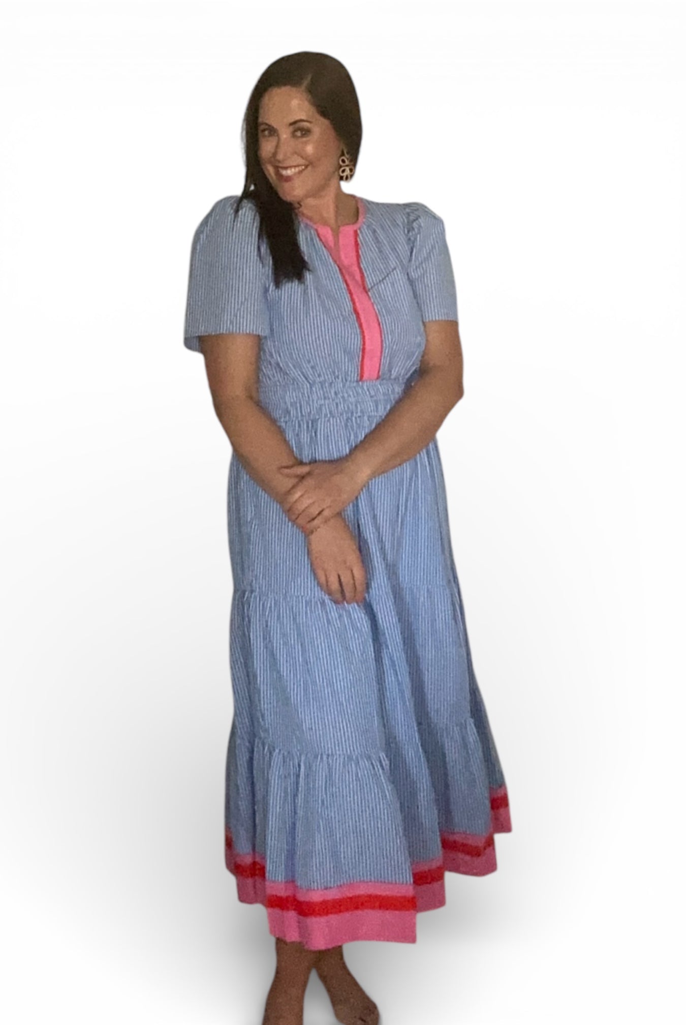 Sheila Short Sleeve Striped Textured Maxi Dress - The Girl on Ivy