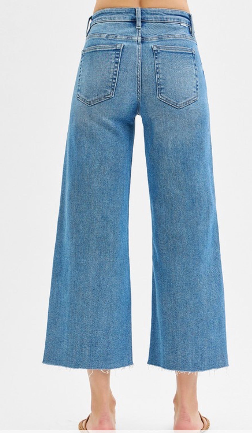 Risen Tummy Control Mid Rise Crop Wide Front Slit Jeans - The Girl on Ivy