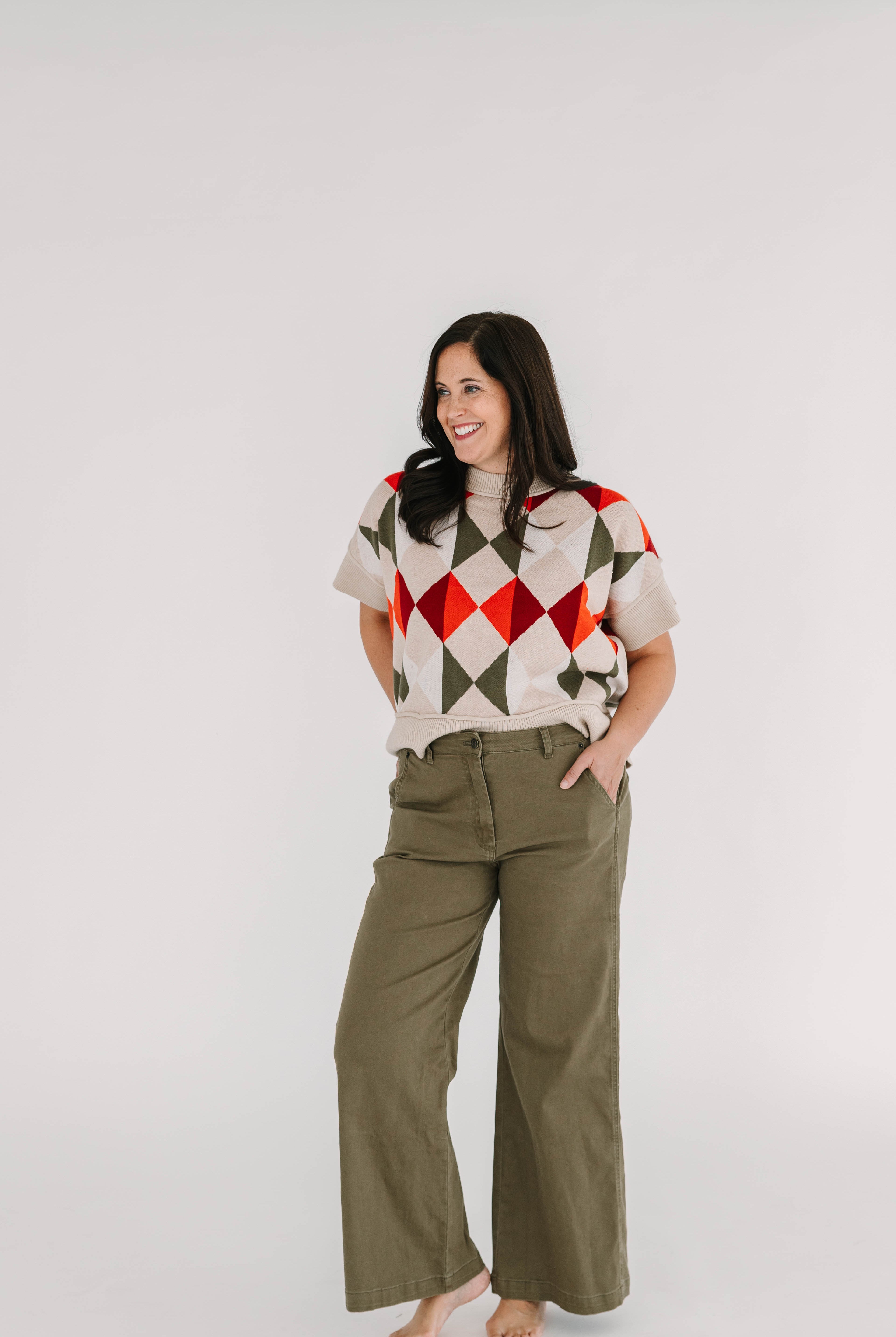 cotton trouser pants in olive or brown