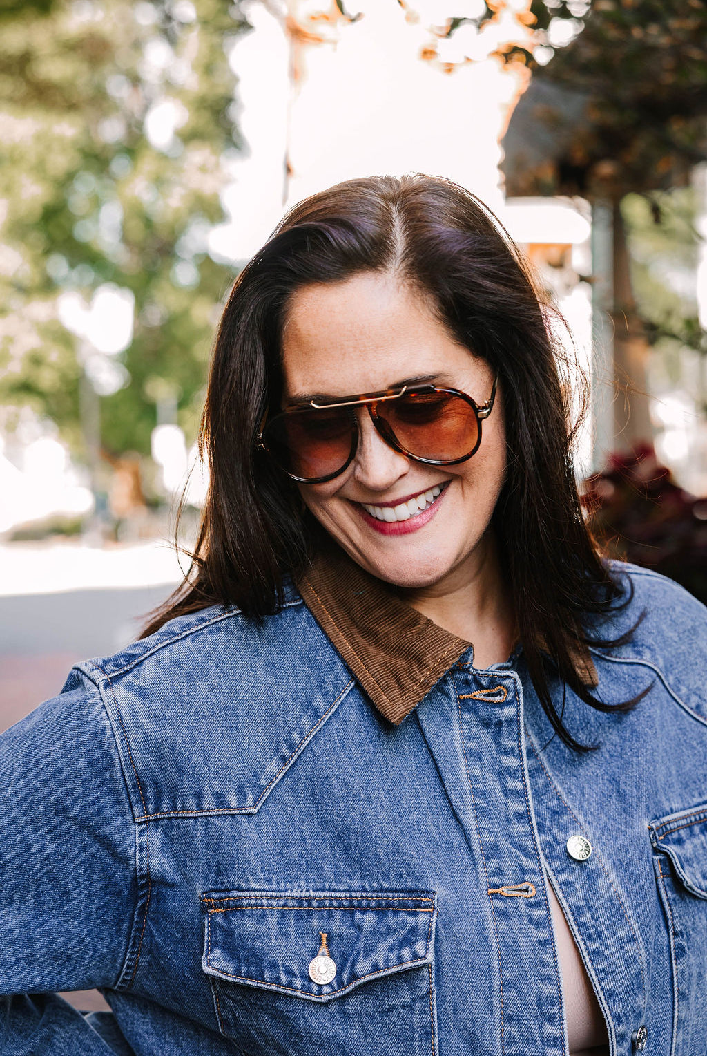 Oversized denim trucker jacket with corduroy collar