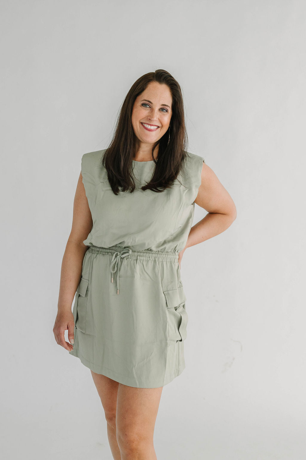 Sage Muscle Utility Mini Dress - The Girl on Ivy