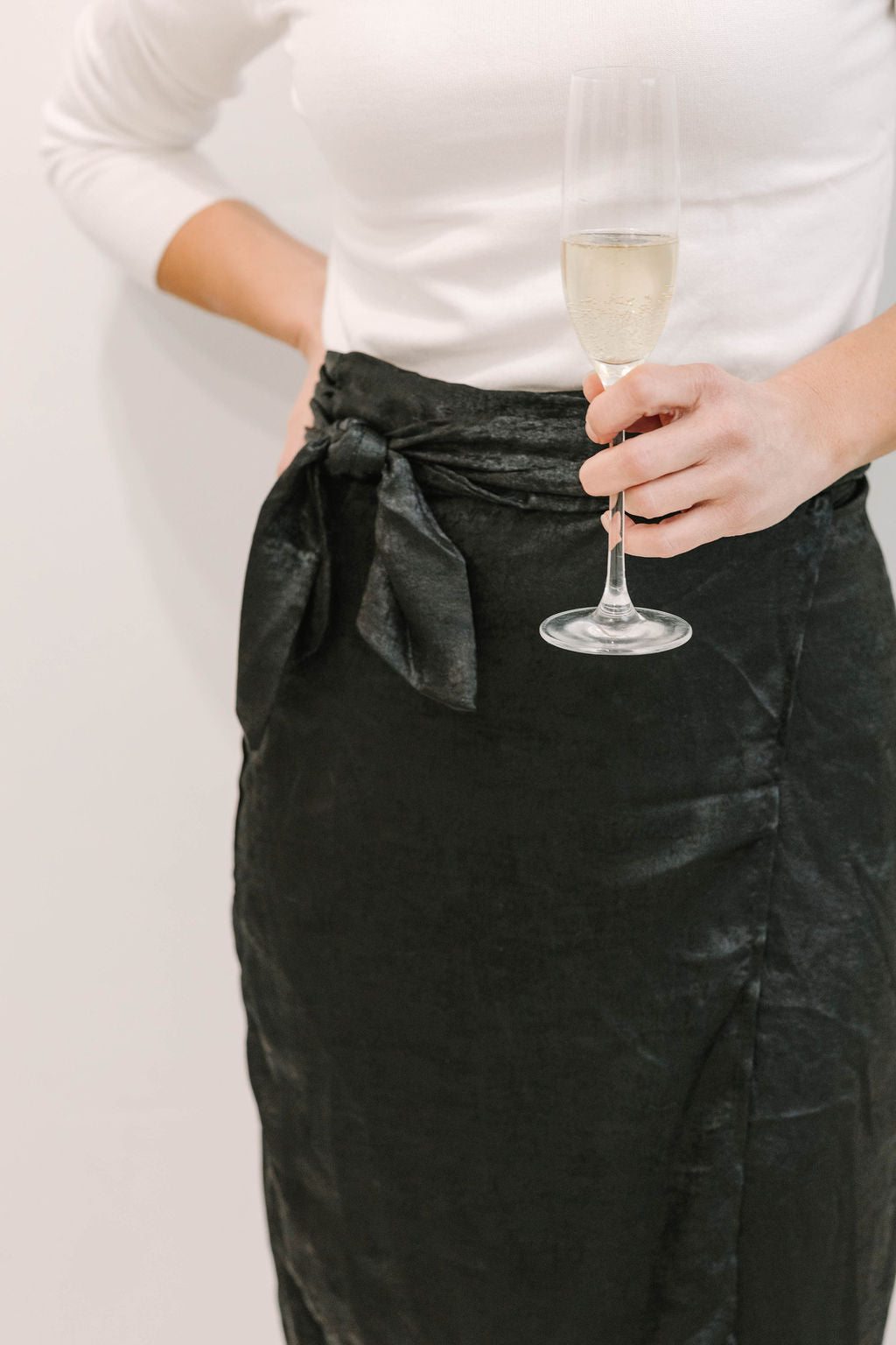 Tia High Tie Metallic Midi Wrap Skirt - The Girl on Ivy