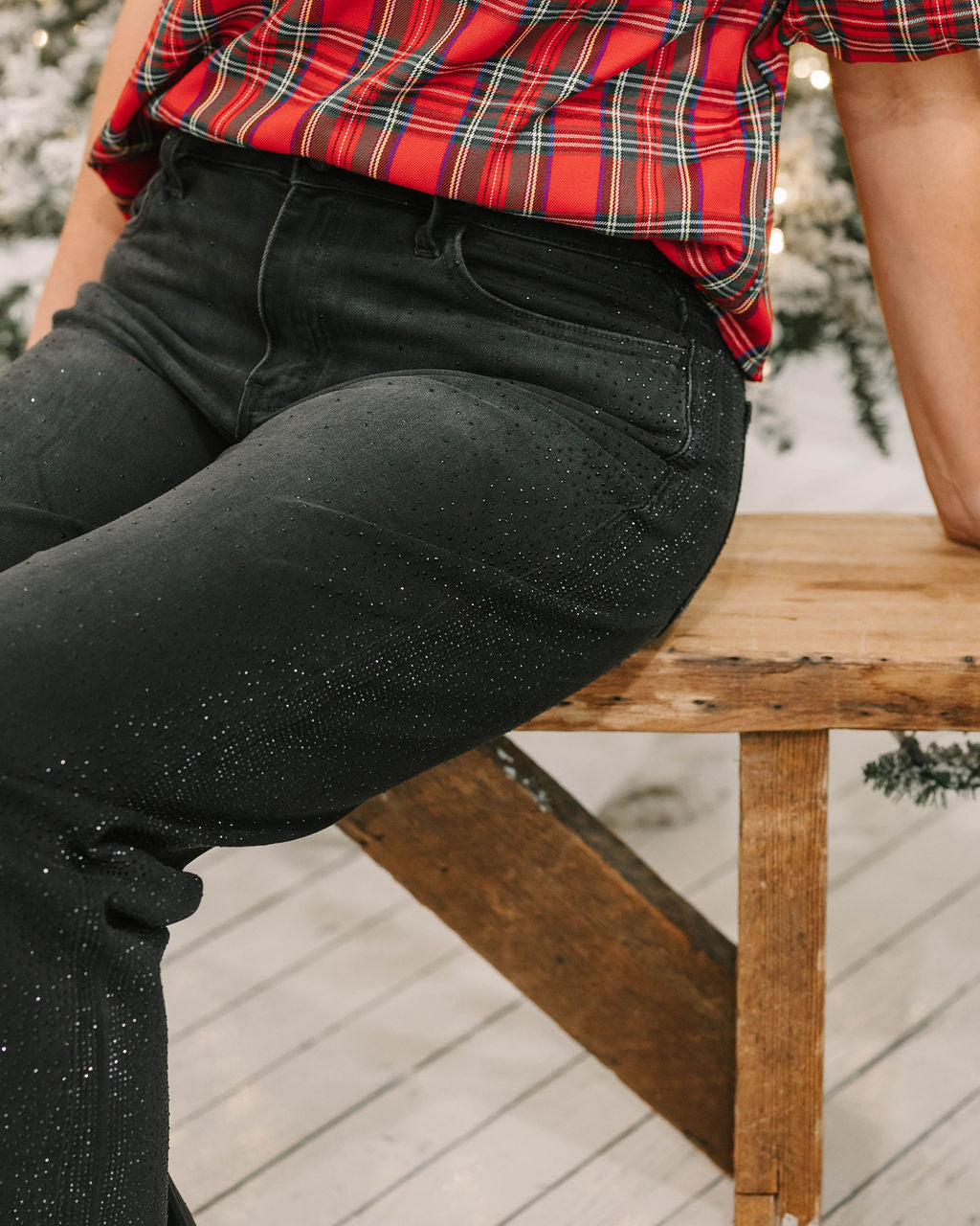 HIGH RISE RHINESTONE DETAIL SLIM WIDE JEANS - The Girl on Ivy