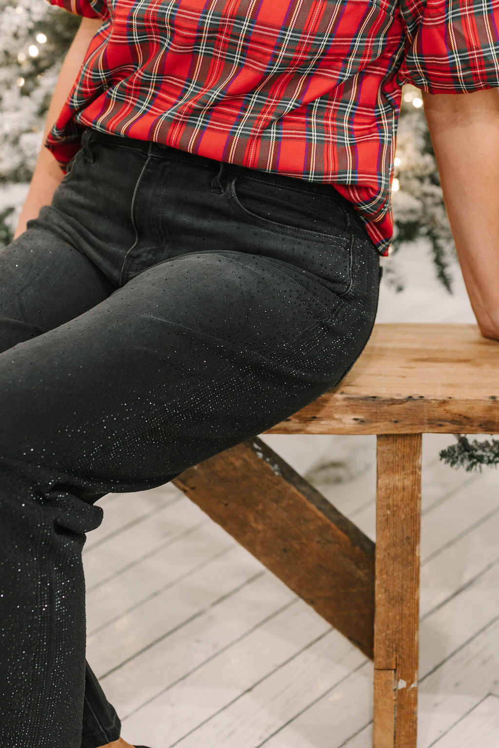 HIGH RISE RHINESTONE DETAIL SLIM WIDE JEANS - The Girl on Ivy