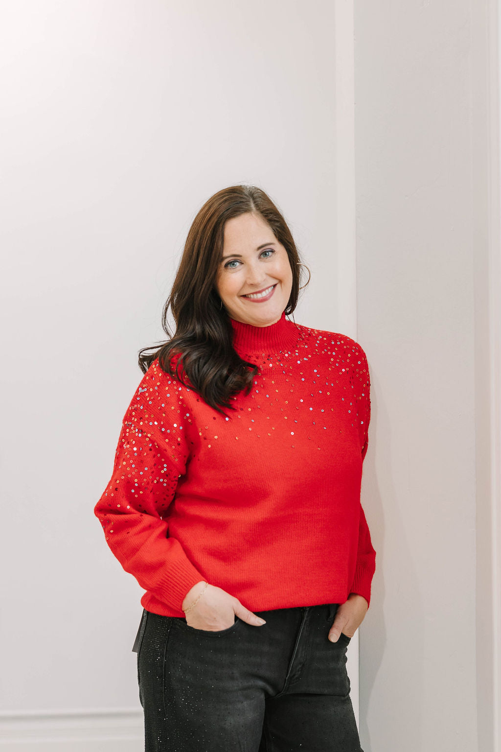 Noel Sequin Embellished Mock Neck Sweater (2 color options) - The Girl on Ivy