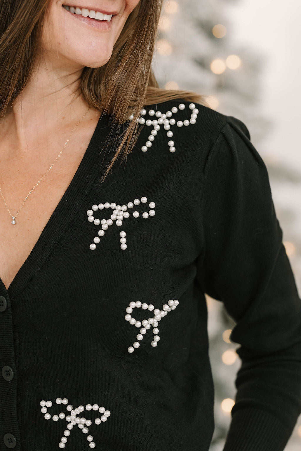 Jaina Pearl Bow Cardigan (Available in Red and Black) - The Girl on Ivy