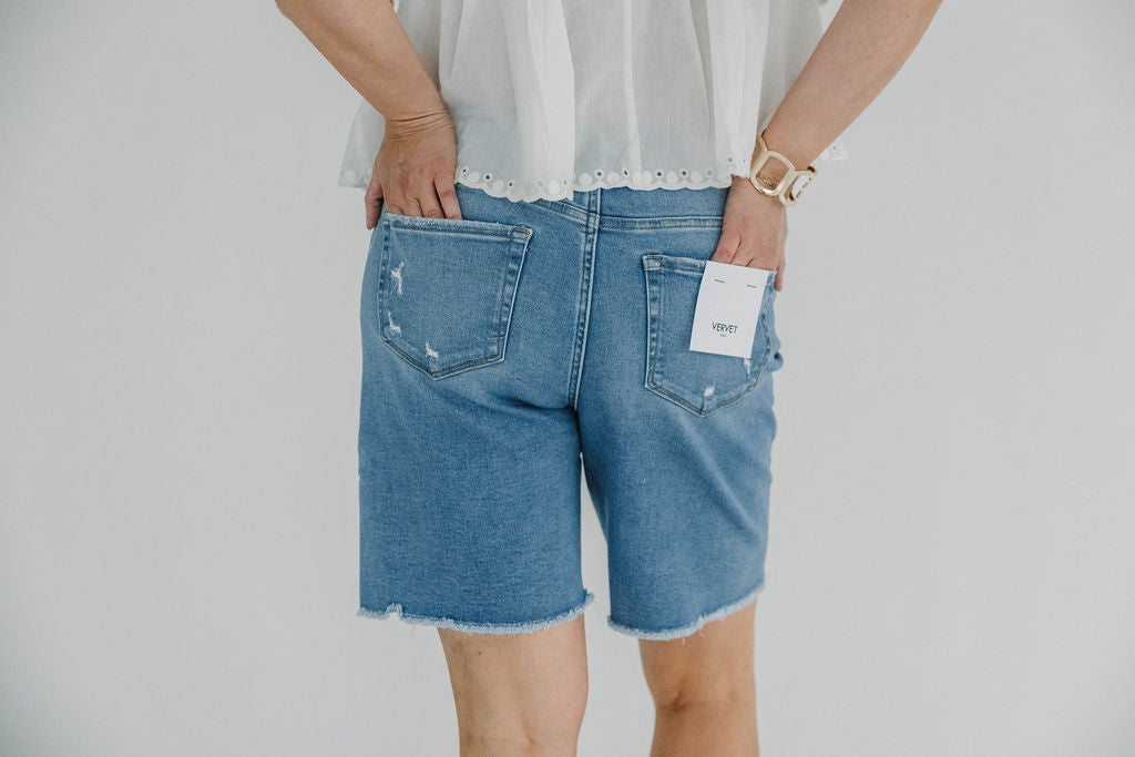 High Rise Raw Hem Bermuda Shorts - The Girl on Ivy