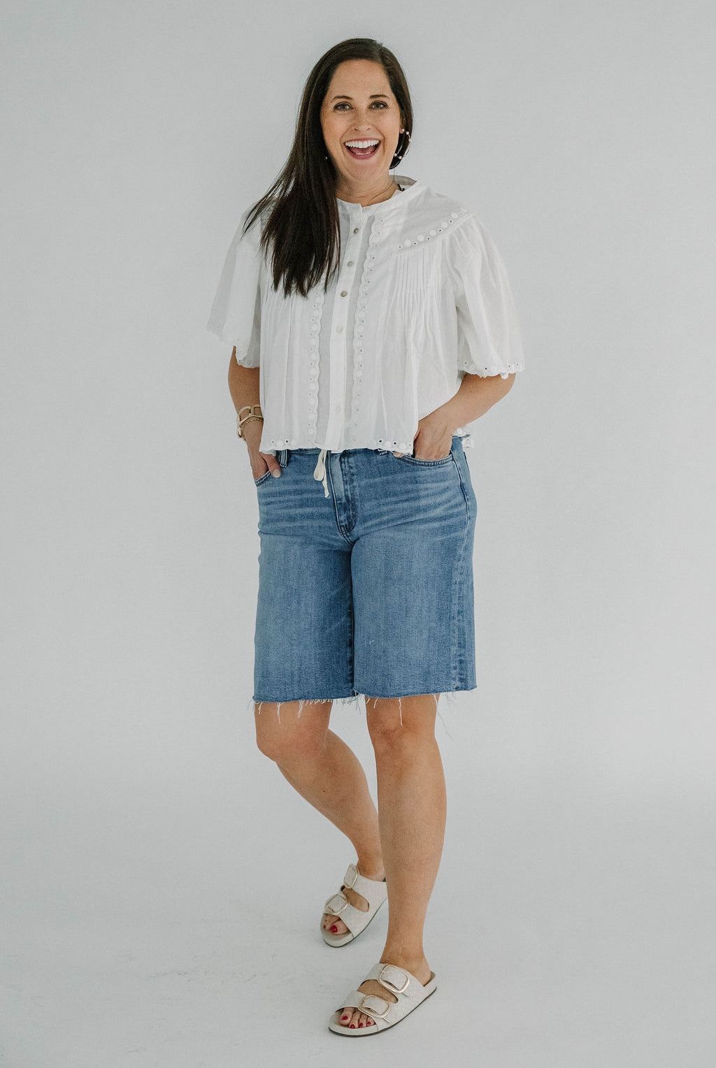 High Rise Waist Tie Denim Bermuda Shorts - The Girl on Ivy