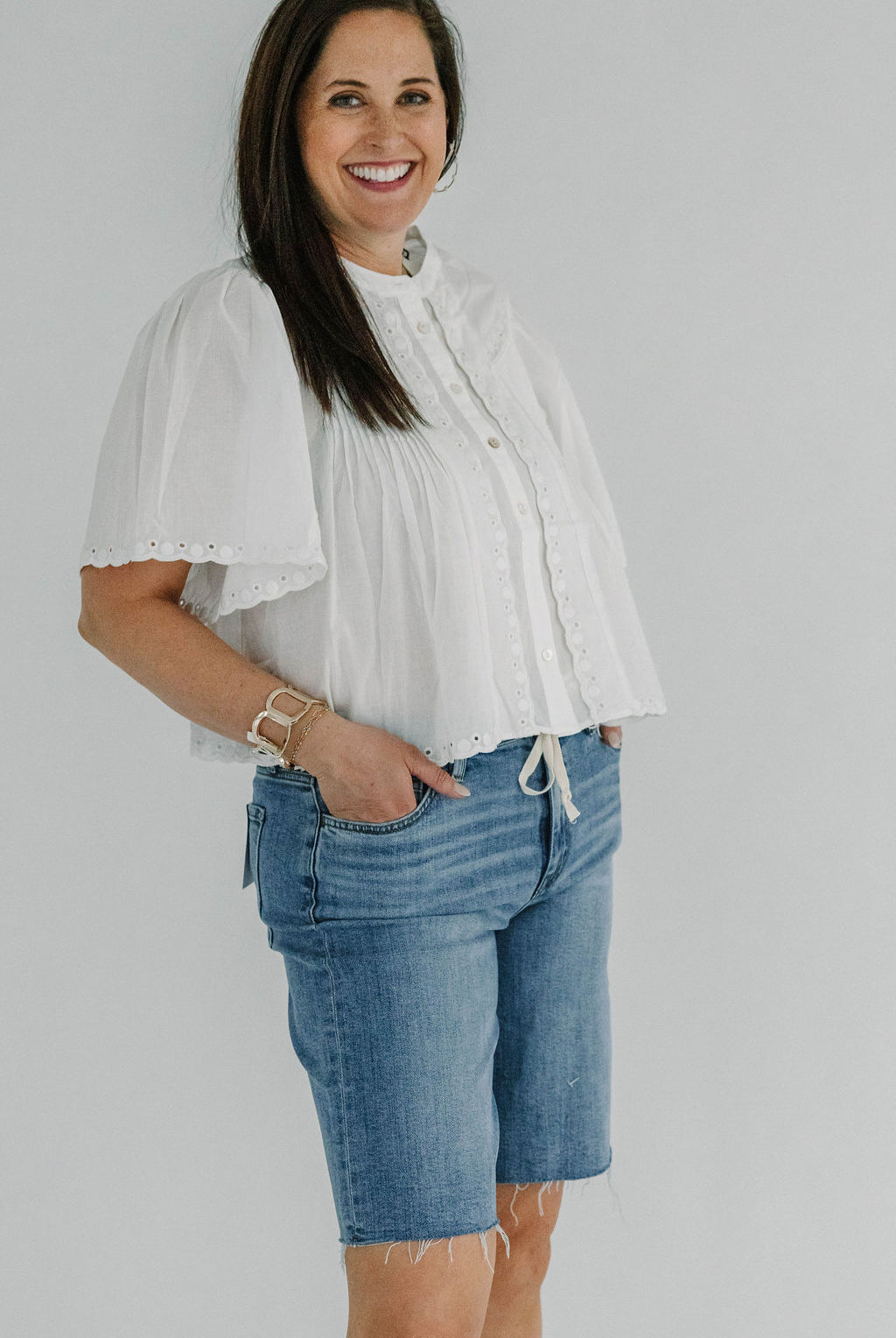 High Rise Waist Tie Denim Bermuda Shorts - The Girl on Ivy