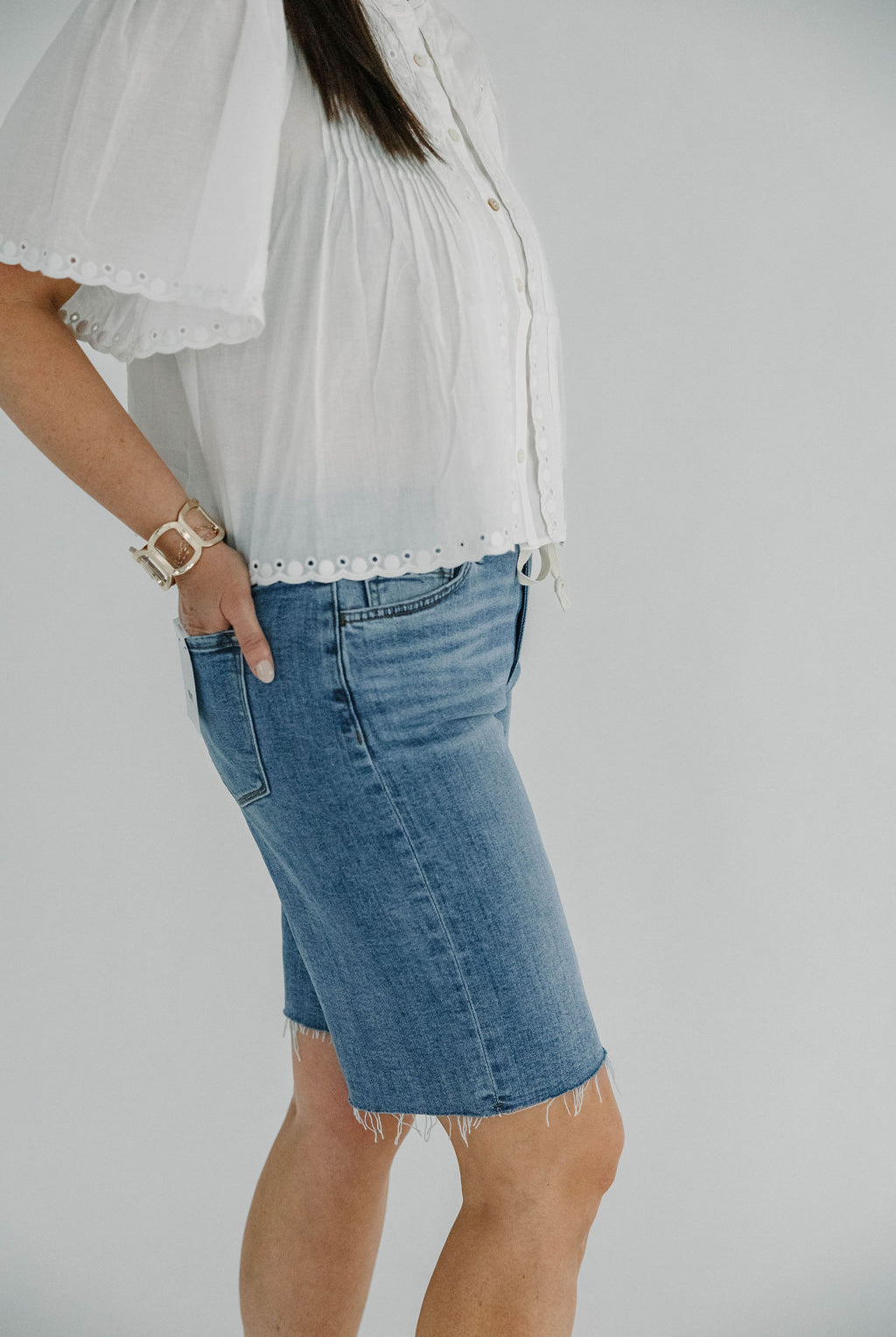 High Rise Waist Tie Denim Bermuda Shorts - The Girl on Ivy