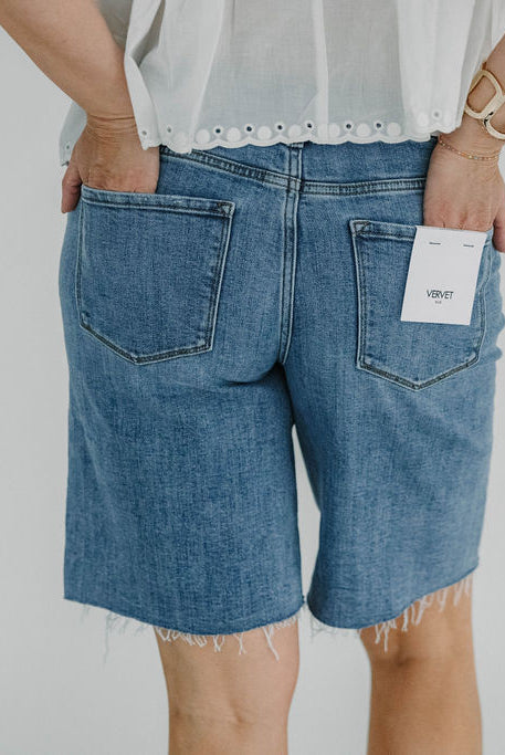 High Rise Waist Tie Denim Bermuda Shorts - The Girl on Ivy