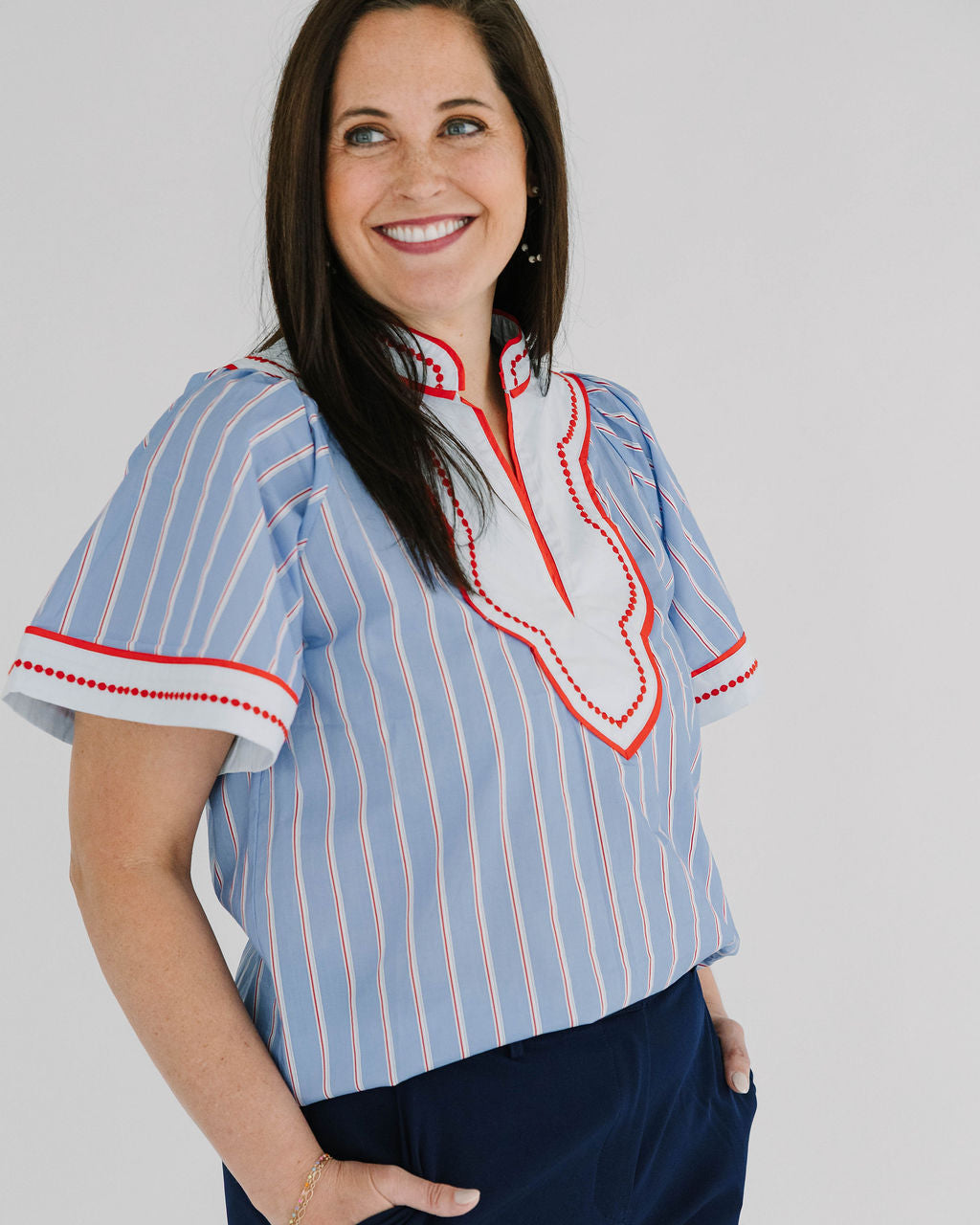 Americana Wide Sleeve Striped Pattern Top