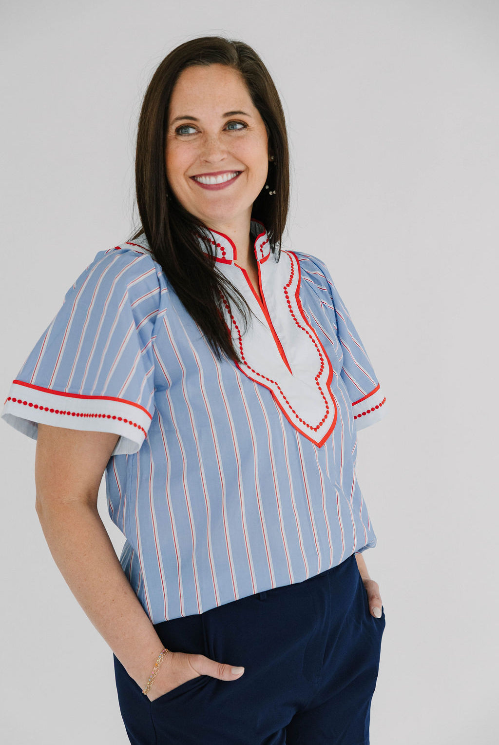 Americana Wide Sleeve Striped Pattern Top