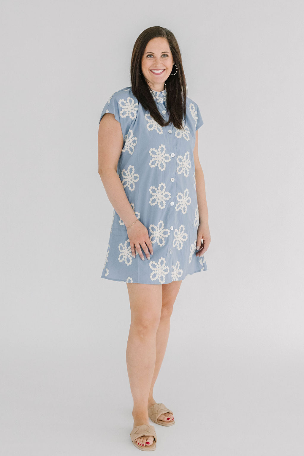 THML Blue Floral Embroidered Ruffle Collar Mini Dress - The Girl on Ivy